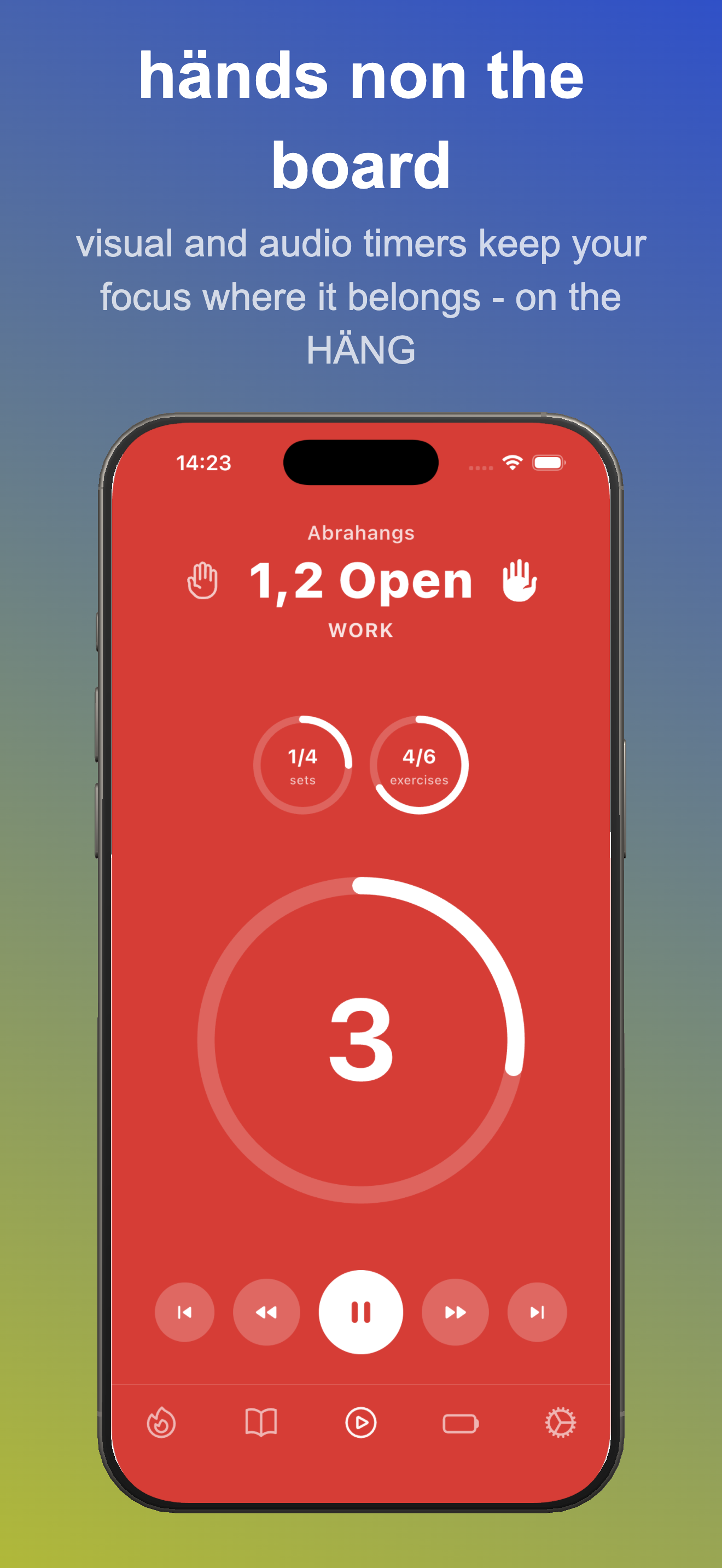 Hands on the board — visual and audio timers during a workout