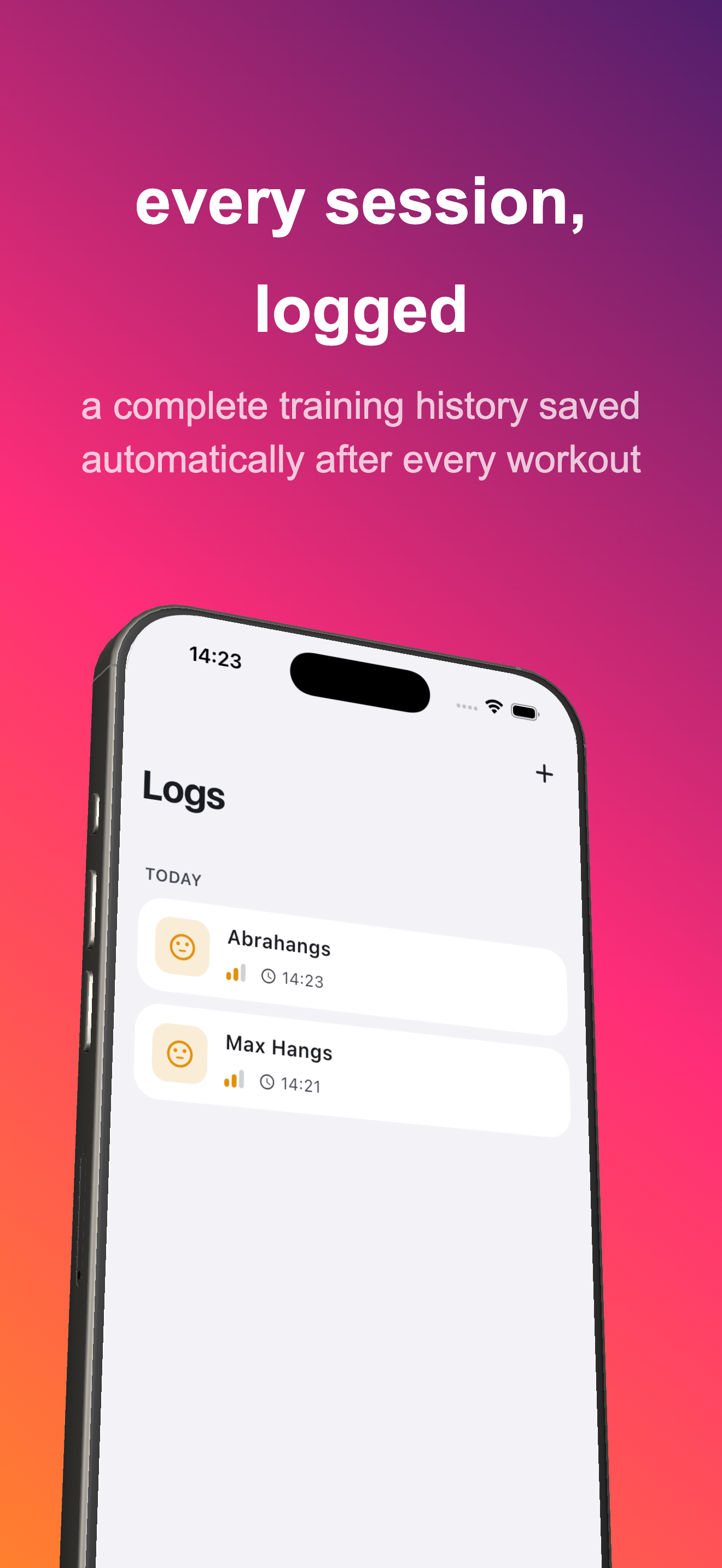Every session logged — complete training history saved automatically
